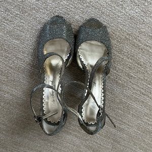 Silver sparkly party shoes! About 4” stiletto heel